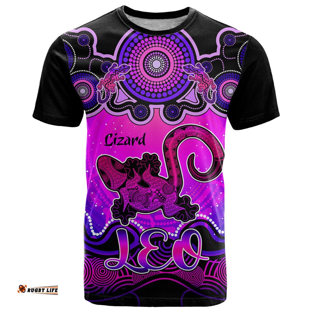 personalised australia leo lizard zodiac t shirt auz astrology aboriginal magenta