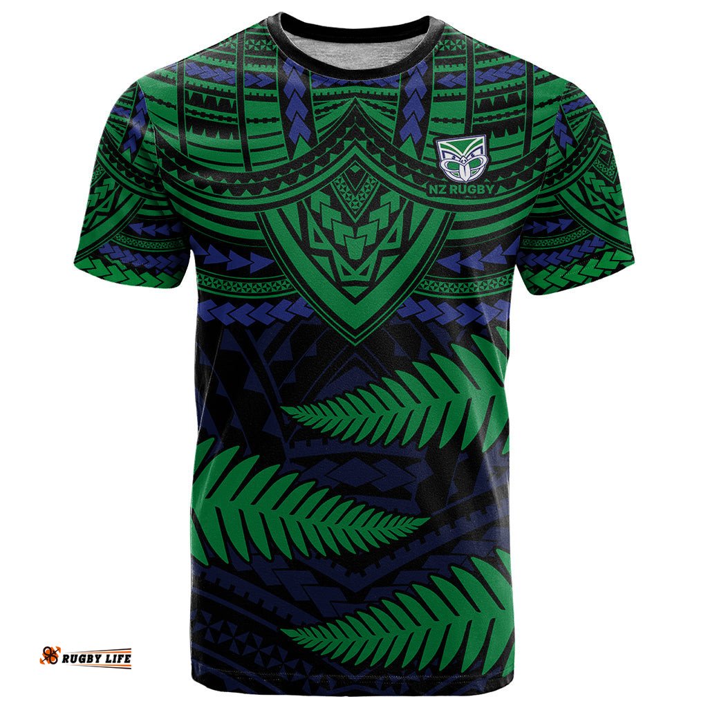 custom warriors rugby t shirt aotearoa fern polynesian pattern