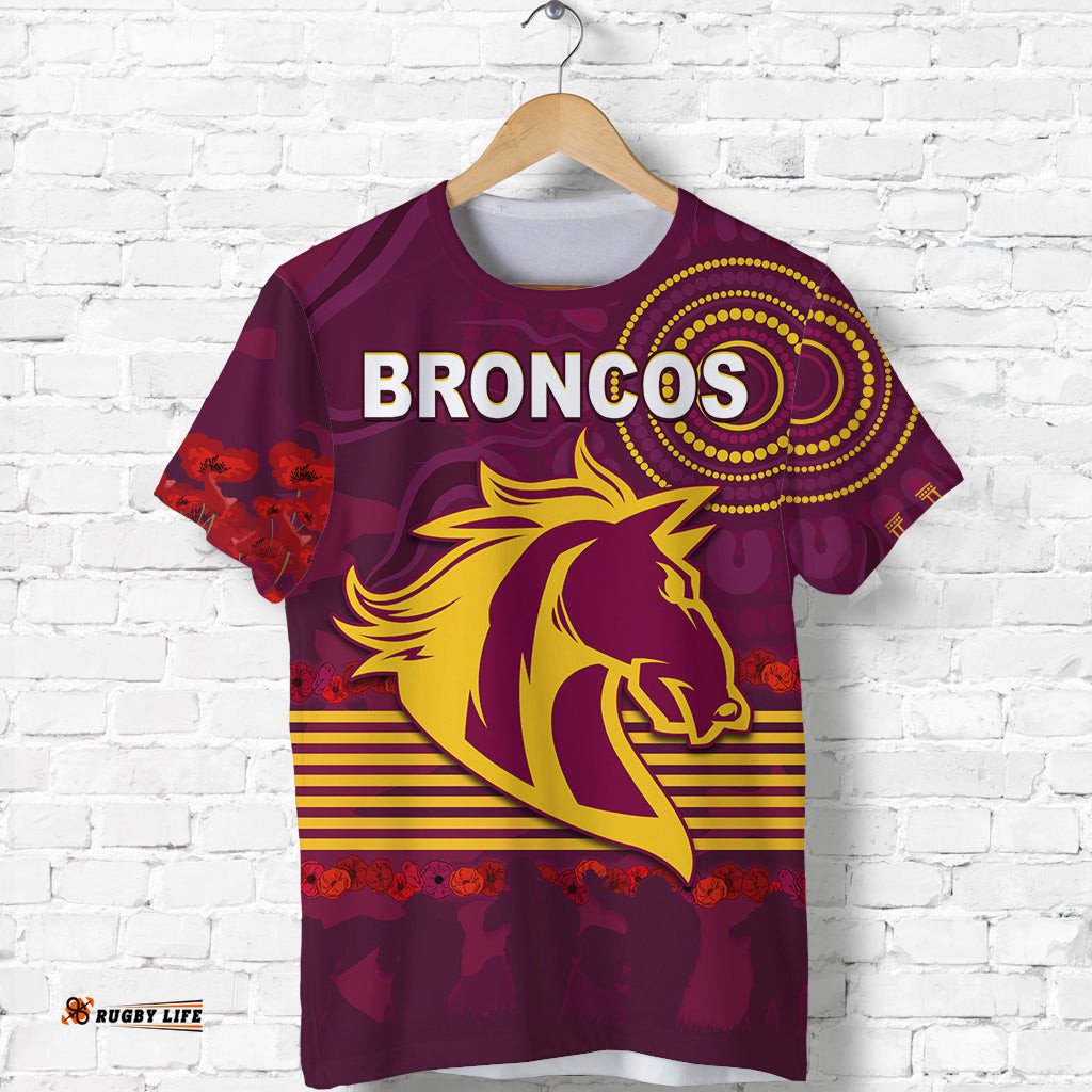 broncos anzac day t shirt aboriginal lest we forget ver01