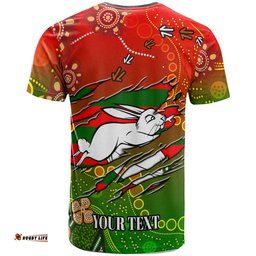 Amazing Aussie South Sydney Rabbitohs T-Shirt - Custom 100% South South Sydney Rabbitohs Premiership with Aboriginal Inspired Culture Player And Number T-Shirt