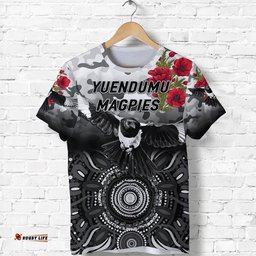 custom personalised yuendumu magpies football club anzac t shirt indigenous vibes