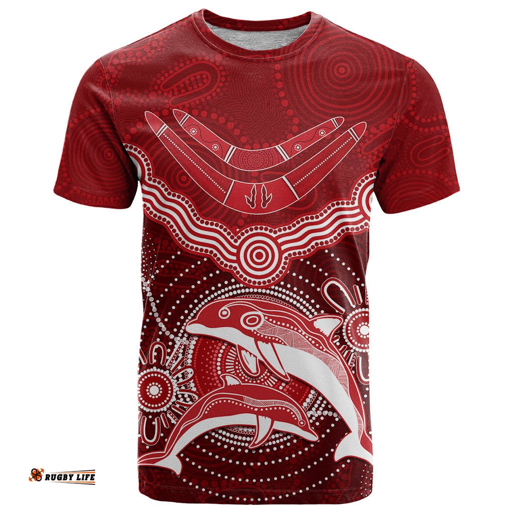 personalised dolphins rugby t shirt aboriginal boomerang artsy style