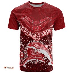 personalised dolphins rugby t shirt aboriginal boomerang artsy style