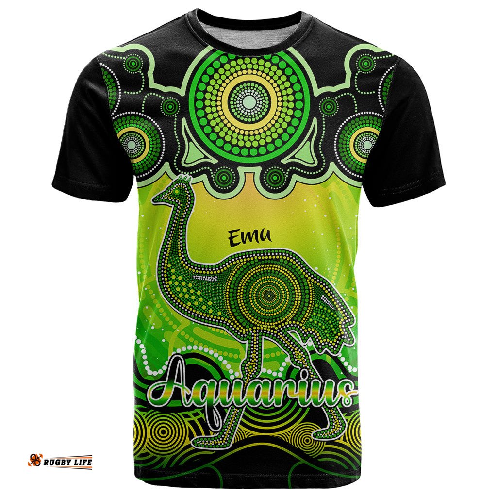 personalised australia aquarius emu zodiac t shirt auz astrology aboriginal green