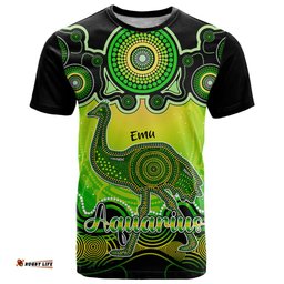 personalised australia aquarius emu zodiac t shirt auz astrology aboriginal green