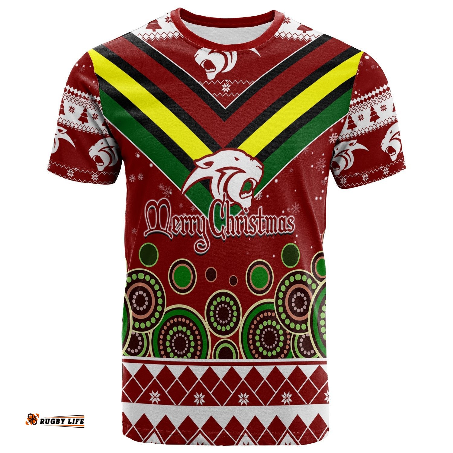 aboriginal christmas black panther with santa hat t shirt