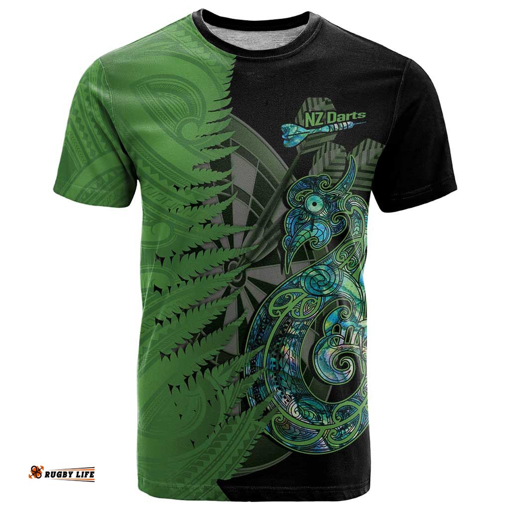 personalised new zealand darts t shirt aotearoa maori fern mix manaia tattoo
