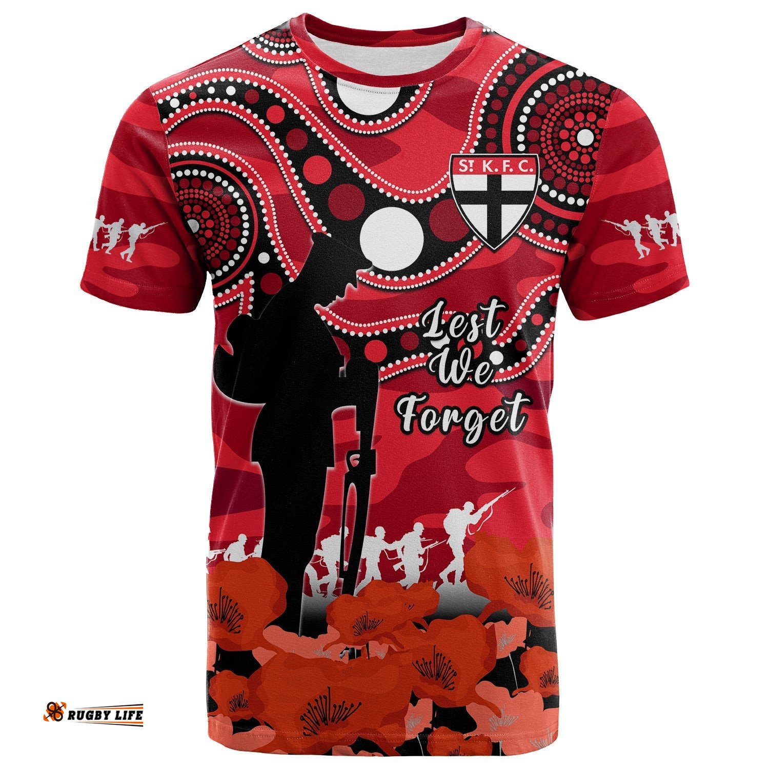 st kilda football anzac 2023 t shirt saints aboriginal mix poppy camouflage