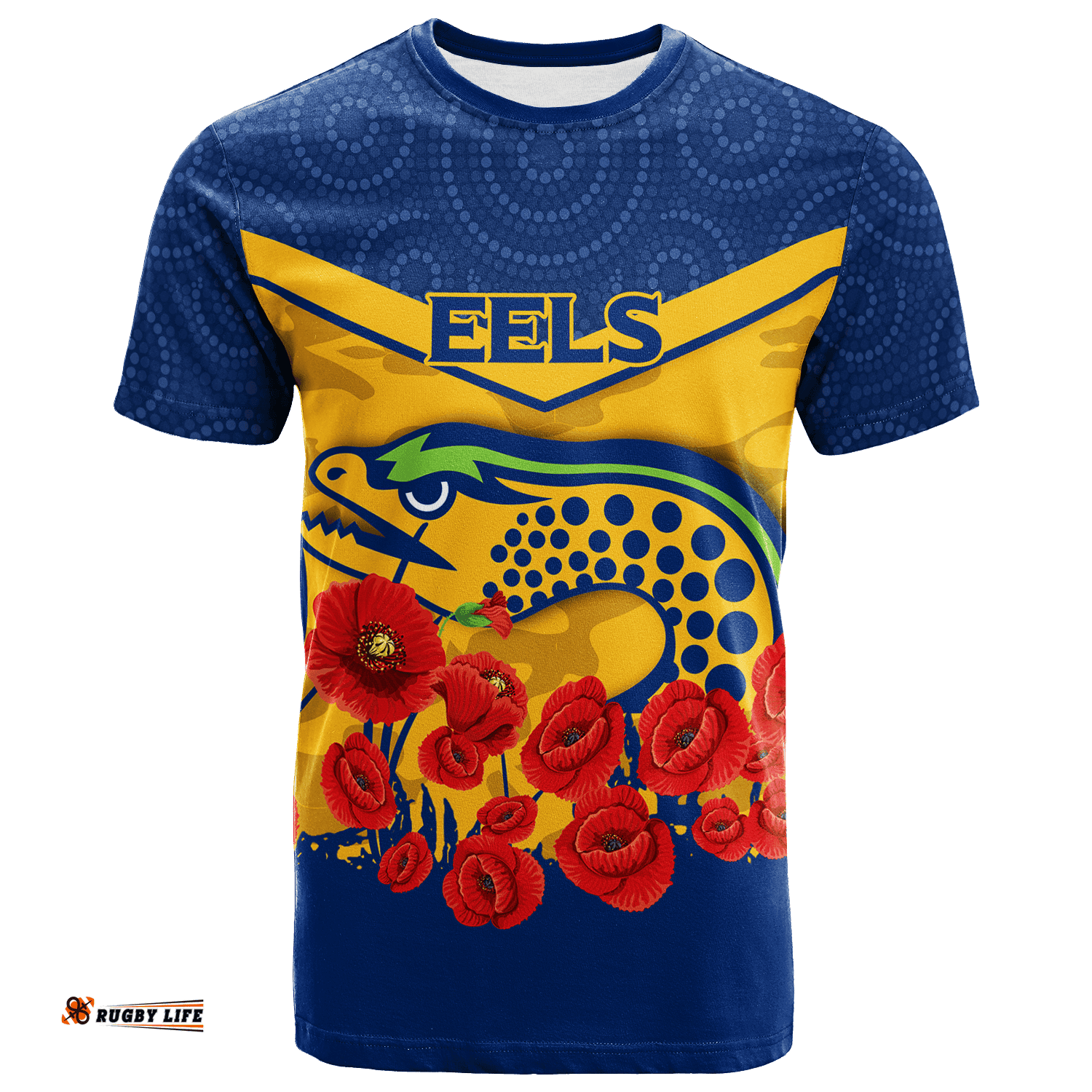 custom personalised eels anzac day t shirt indigenous art