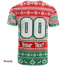 Amazing Aussie South Sydney Rabbitohs T-shirt - Custom Rabbitohs Glory, Glory! Knitted Christmas T-shirt