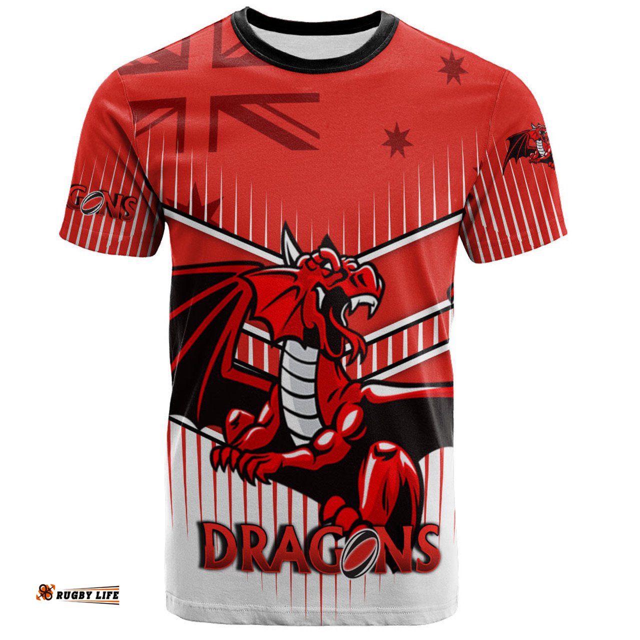 Amazing Aussie St. George Illawarra Dragons T-Shirt - St. George Illawarra Dragons Mascot With Australia Flag
