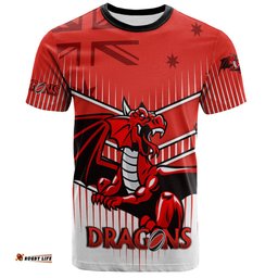 Amazing Aussie St. George Illawarra Dragons T-Shirt - St. George Illawarra Dragons Mascot With Australia Flag