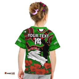 custom text and number rabbitohs rugby anzac 2023 t shirt lest we forget