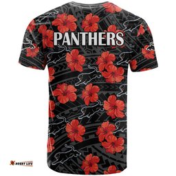 panthers rugby t shirt polynesian style with hibiscus