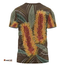 Amazing Aussie Australia Flowers Aboriginal T-shirt - Aboriginal Dot Art With Yellow Banksia Flower T-shirt