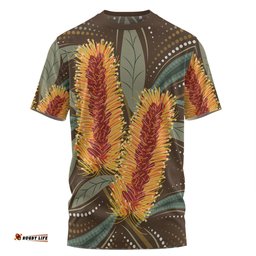 Amazing Aussie Australia Flowers Aboriginal T-shirt - Aboriginal Dot Art With Yellow Banksia Flower T-shirt