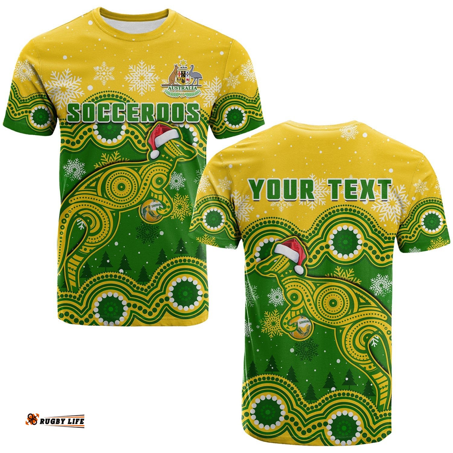 custom personalised australia soccer christmas t shirt socceroos indigenous kangaroo