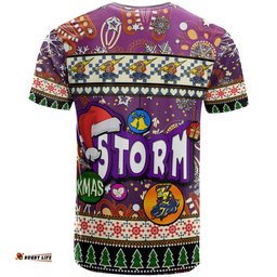 Amazing Aussie Melbourne Storm Christmas T-Shirt - Custom Xmas Melbourne Storm Christmas Balls, Snowflake With Aboriginal Inspired Patterns T-Shirt