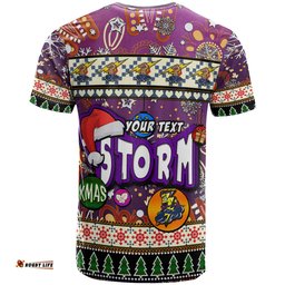 Amazing Aussie Melbourne Storm Christmas T-Shirt - Custom Xmas Melbourne Storm Christmas Balls, Snowflake With Aboriginal Inspired Patterns T-Shirt