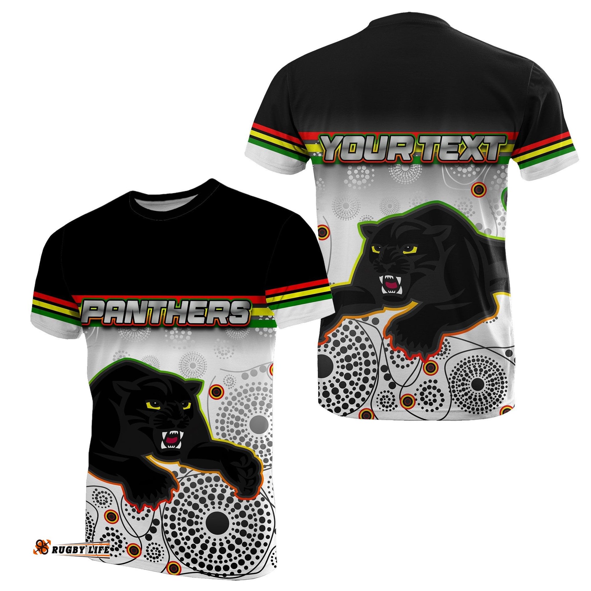 custom personalised panthers t shirt aboriginal patterns white