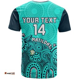 personalised australia soccer t shirt aboriginal turquoise 2023 world cup with kangaroo