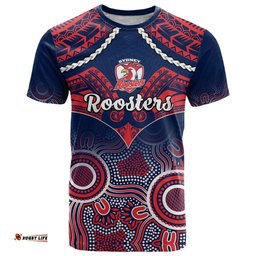 personalised roosters rugby t shirt tricolours 1908 aboriginal mix polynesian pattern