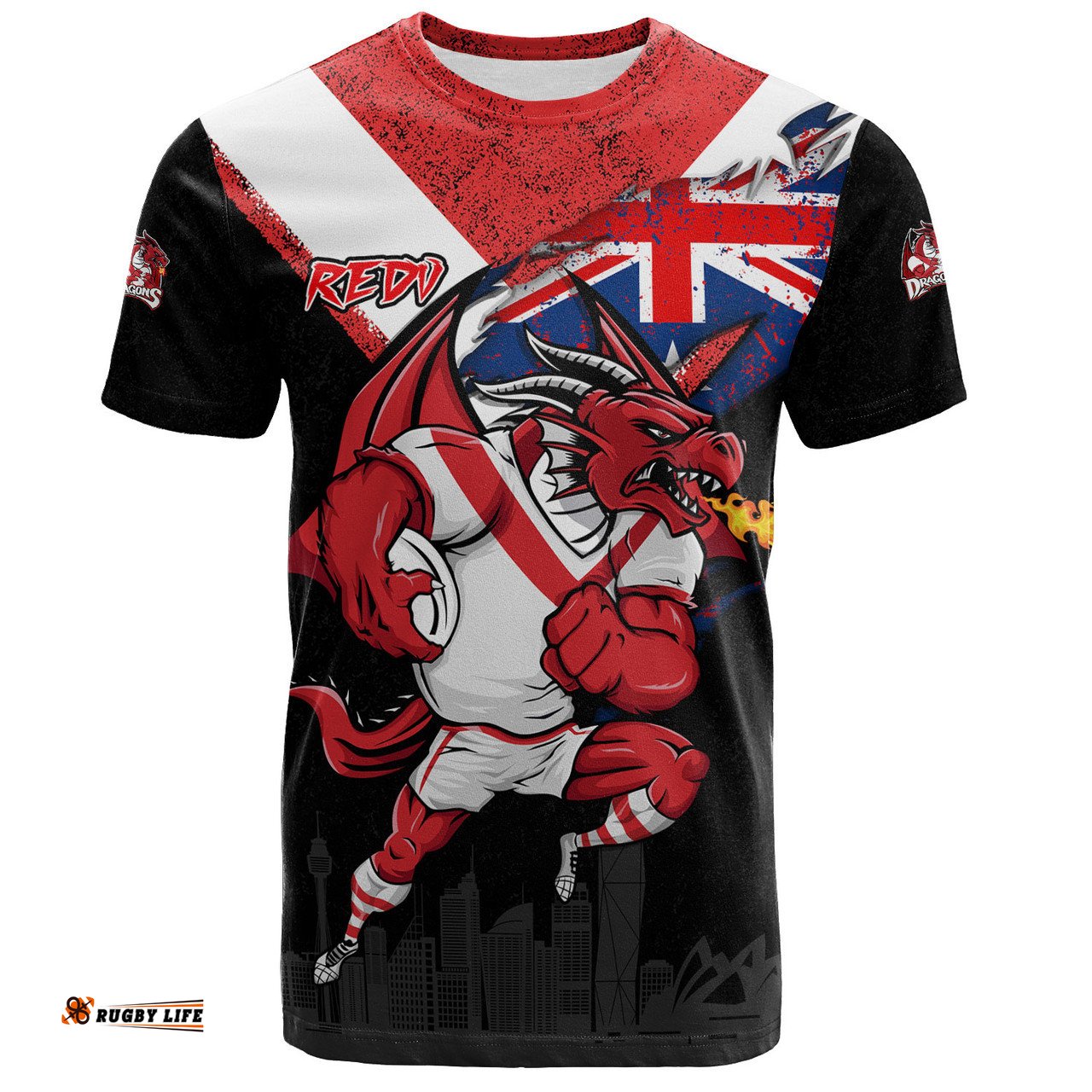 Amazing Aussie St. George Illawarra Dragons T-Shirt Custom For Die Hard Fan Australia Flag Scratch Style