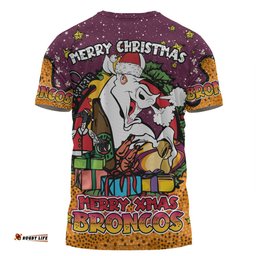 Amazing Aussie Brisbane Broncos Christmas Custom T-shirt - Merry Christmas Our Beloved Team With Aboriginal Dot Art Pattern T-shirt