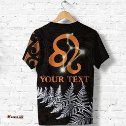 custom personalised leo zodiac style maori t shirt orange lion