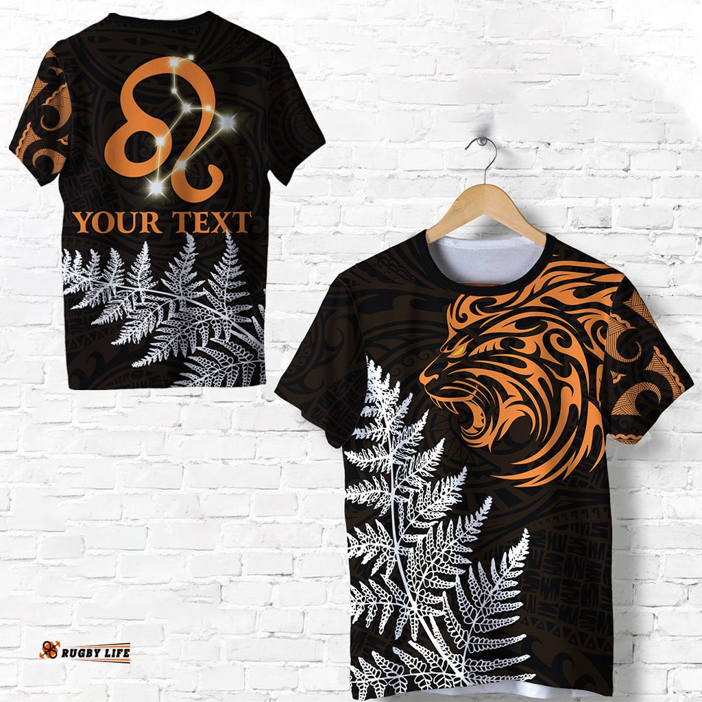 custom personalised leo zodiac style maori t shirt orange lion