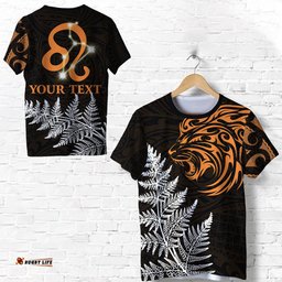 custom personalised leo zodiac style maori t shirt orange lion