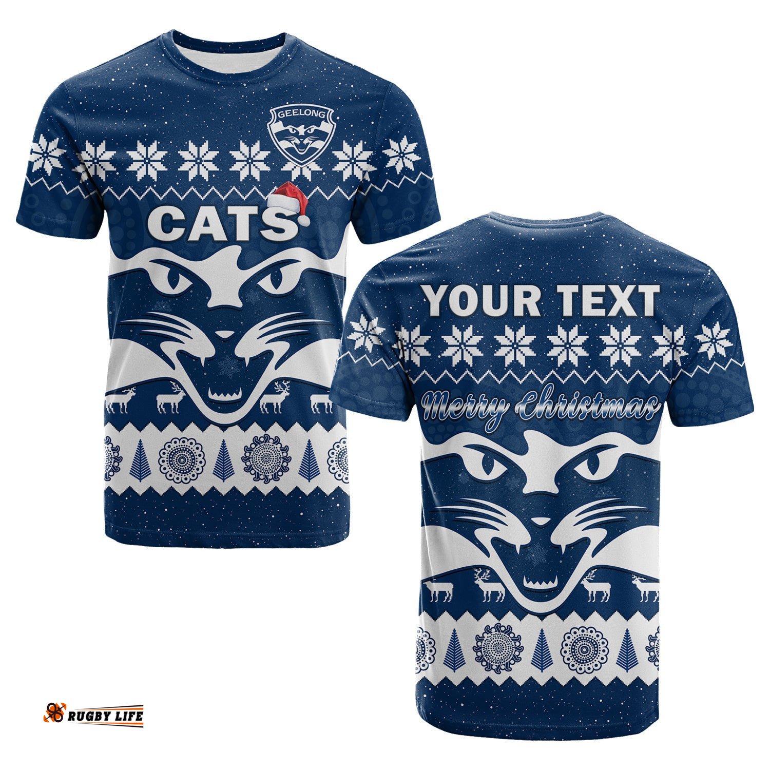 custom personalised cats football christmas t shirt geelong aboriginal painting
