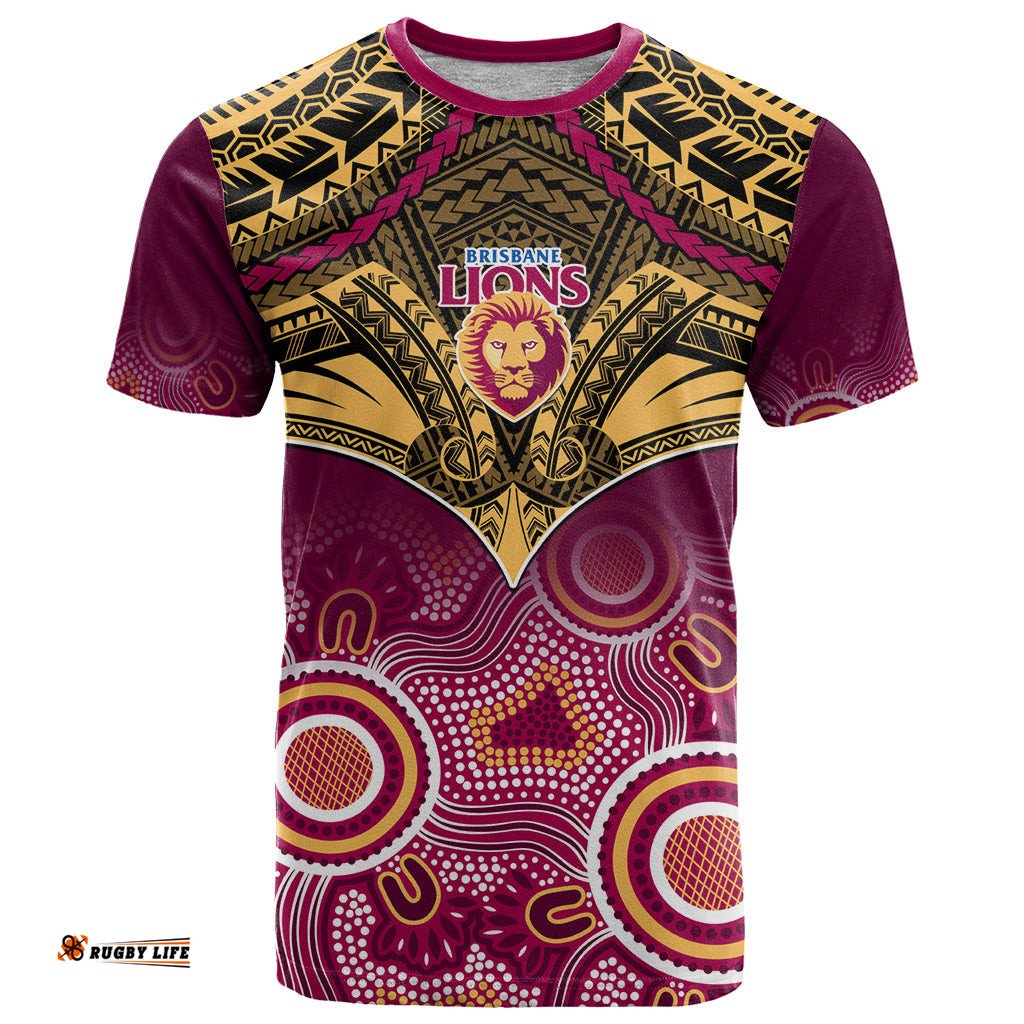 personalised brisbane football t shirt go lions aboriginal mix polynesian pattern