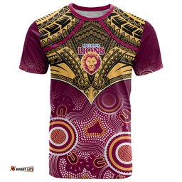 personalised brisbane football t shirt go lions aboriginal mix polynesian pattern