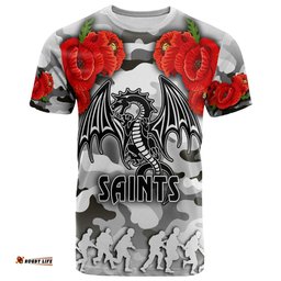 Amazing Aussie St. George Illawarra Dragons Anzac Custom T-shirt - Poppies Flower Saint Lest We Forget T-shirt