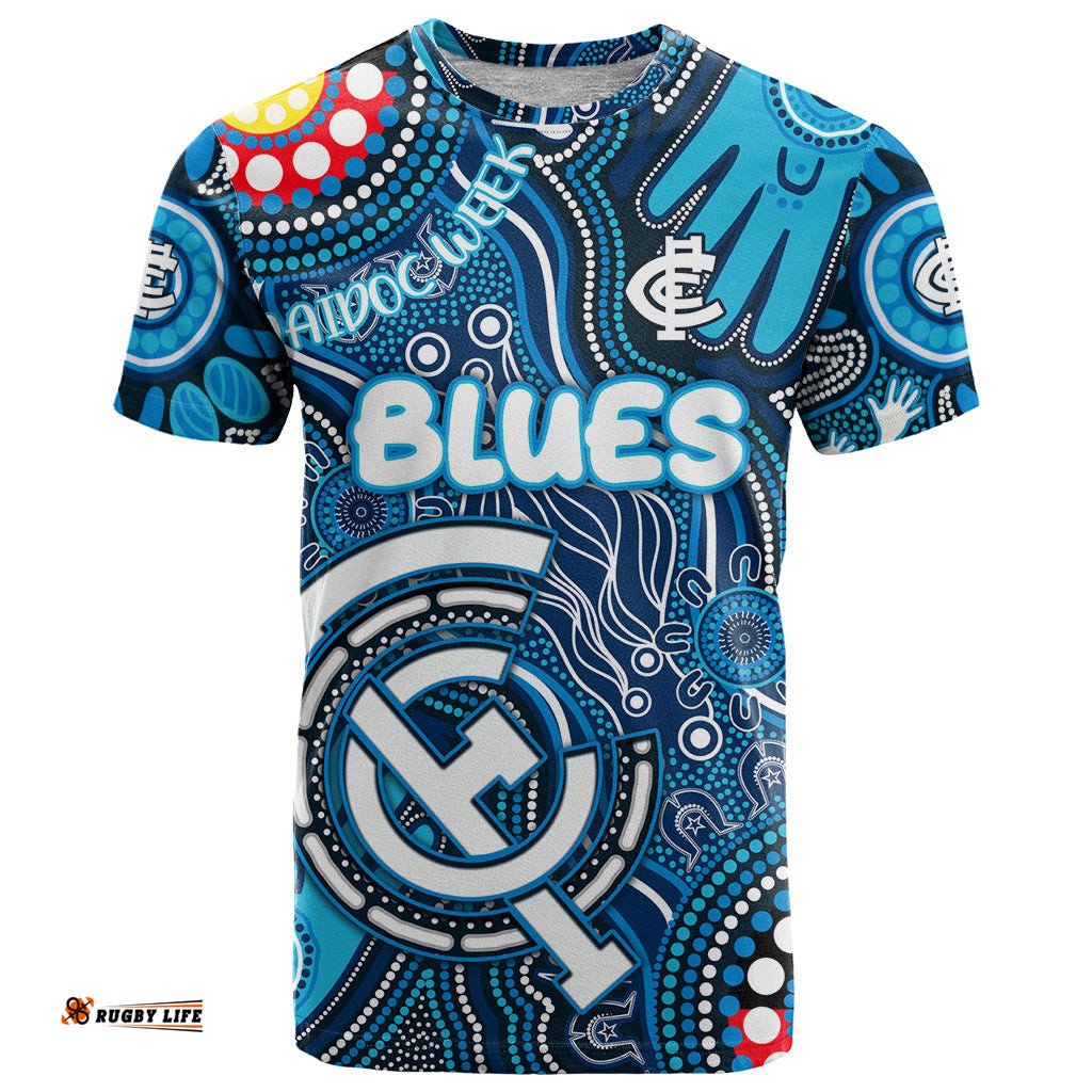 personalised naidoc week 2024 carlton blues t shirt australian aboriginal hand painting dt02