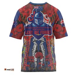 Amazing Aussie Newcastle Knights Anzac Watercolour Custom T-shirt - Newcastle Knights Anzac Day Commemoration Poppy Flower T-shirt