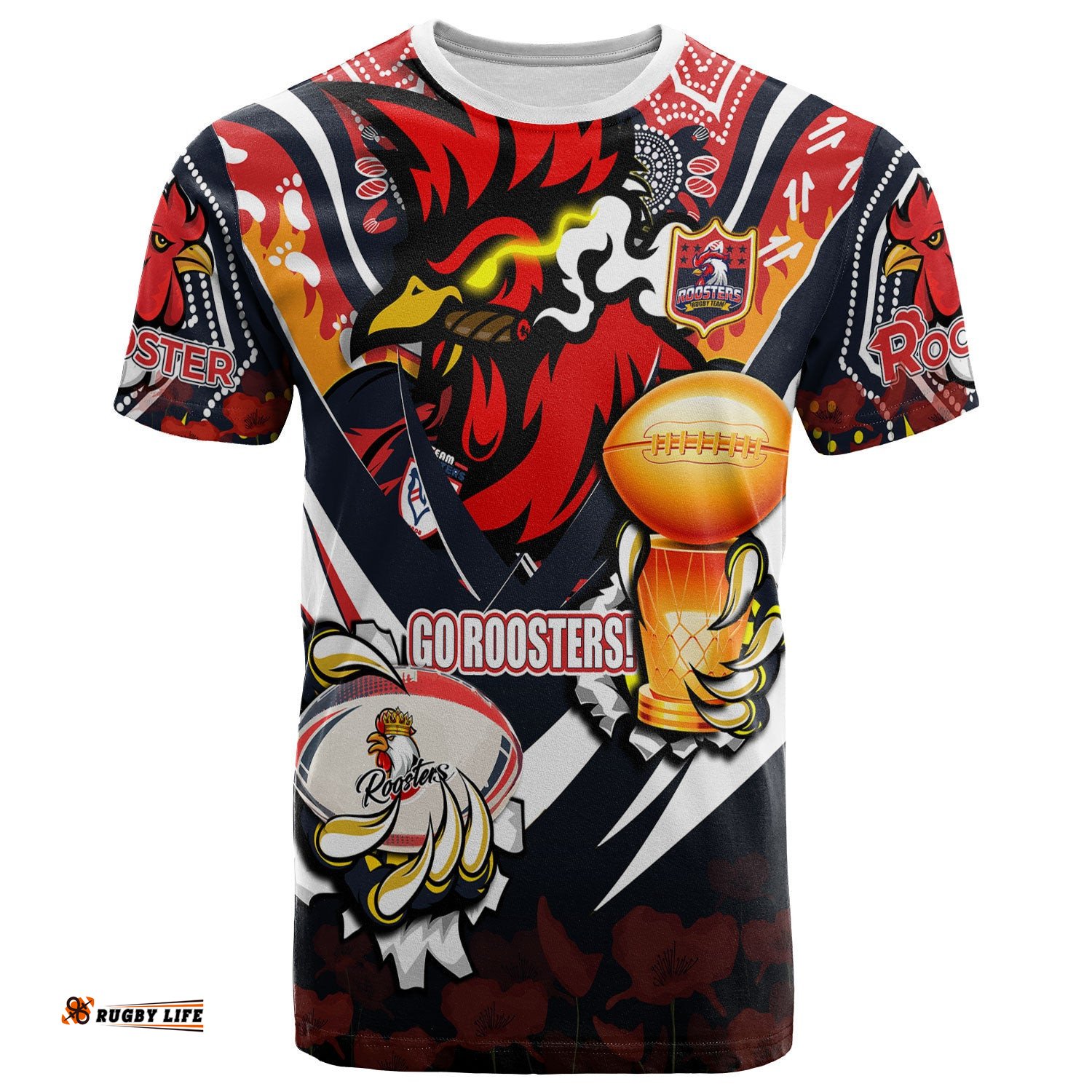 roosters premierships rugby t shirt custom go roosters super champion claw scratch aboriginal culture t shirt