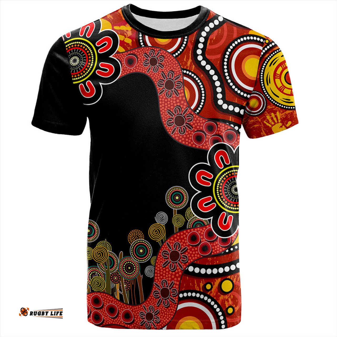 Amazing Aussie Australia T-Shirt Aboriginal Indigenous Dot Painting Red And Black