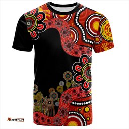 Amazing Aussie Australia T-Shirt Aboriginal Indigenous Dot Painting Red And Black