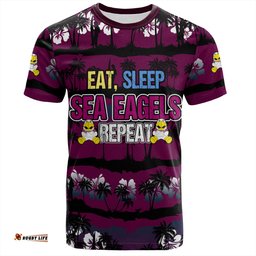 Amazing Aussie Manly Warringah Sea Eagles T-Shirt - Eat Sleep Repeat With Tropical Patterns