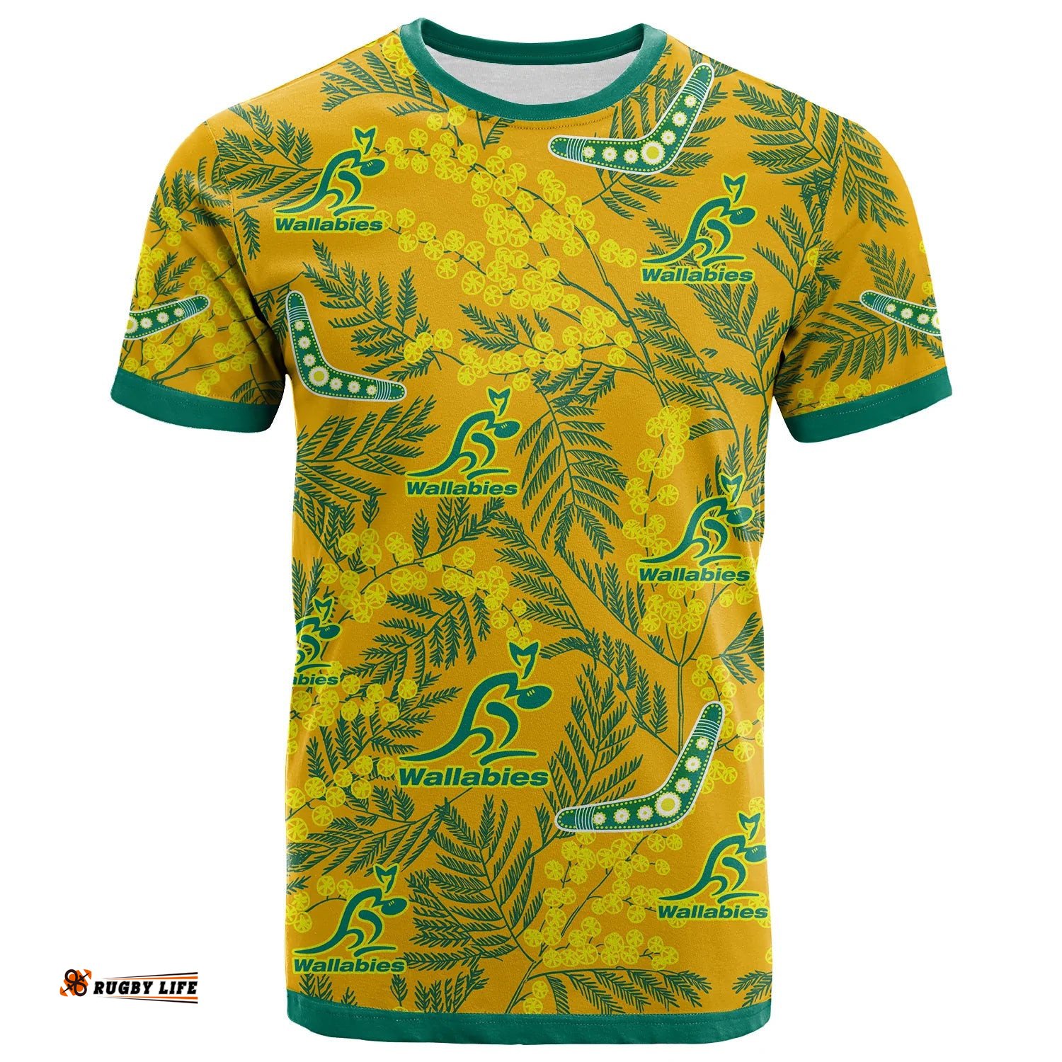custom personalised wallabies rugby t shirt golden wattle aboriginal boomerang style hawaii