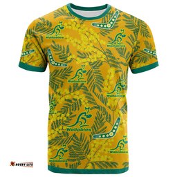 custom personalised wallabies rugby t shirt golden wattle aboriginal boomerang style hawaii