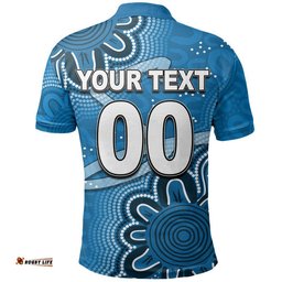 custom personalised and number strikers cricket t shirt aboriginal blue