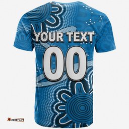 custom personalised and number strikers cricket t shirt aboriginal blue