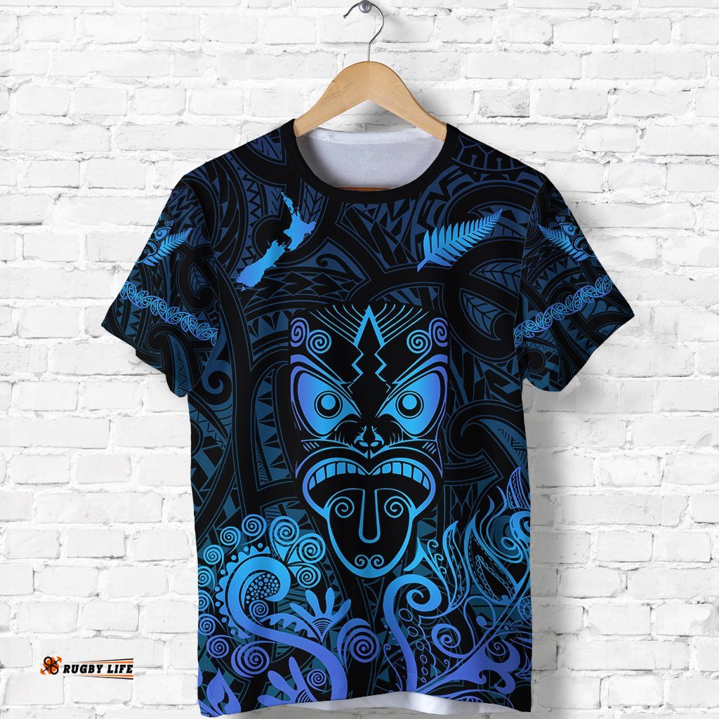 maori aotearoa rugby haka t shirt new zealand silver fern blue