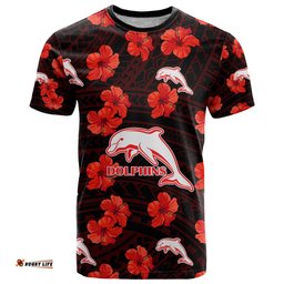 dolphins rugby t shirt polynesian style with hibiscus