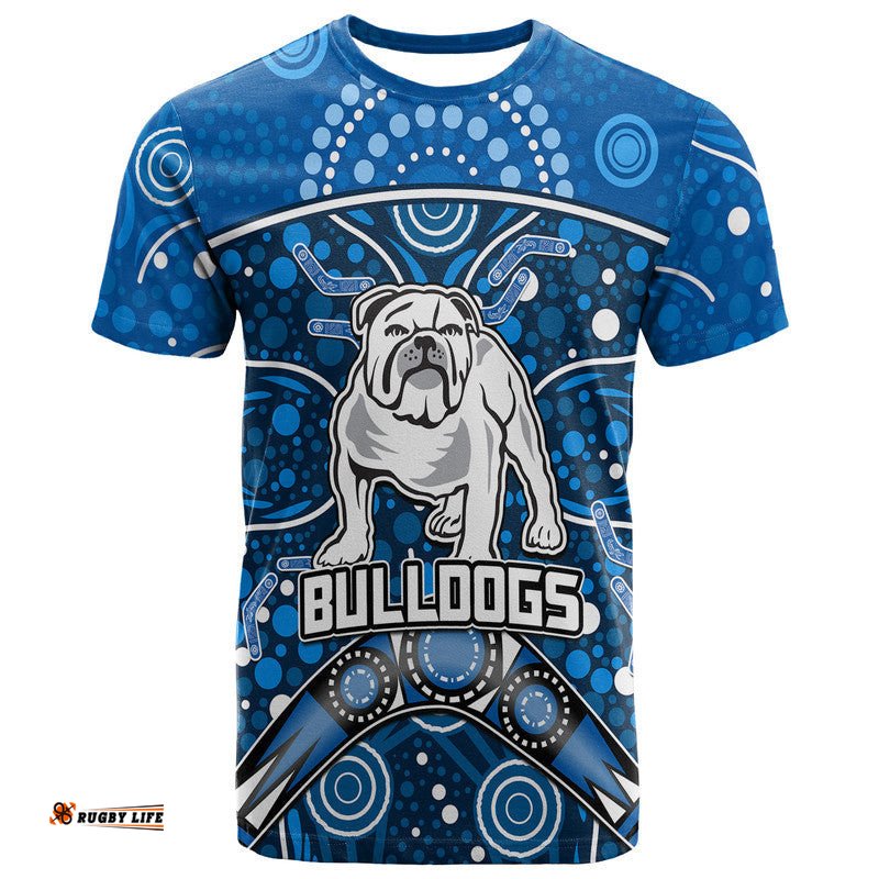 custom personalised bulldogs rugby t shirt boomerang indigenous dots