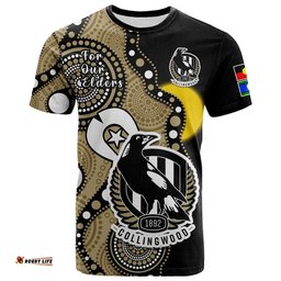 collingwood football naidoc 2023 t shirt magpies for our elders indigenous art