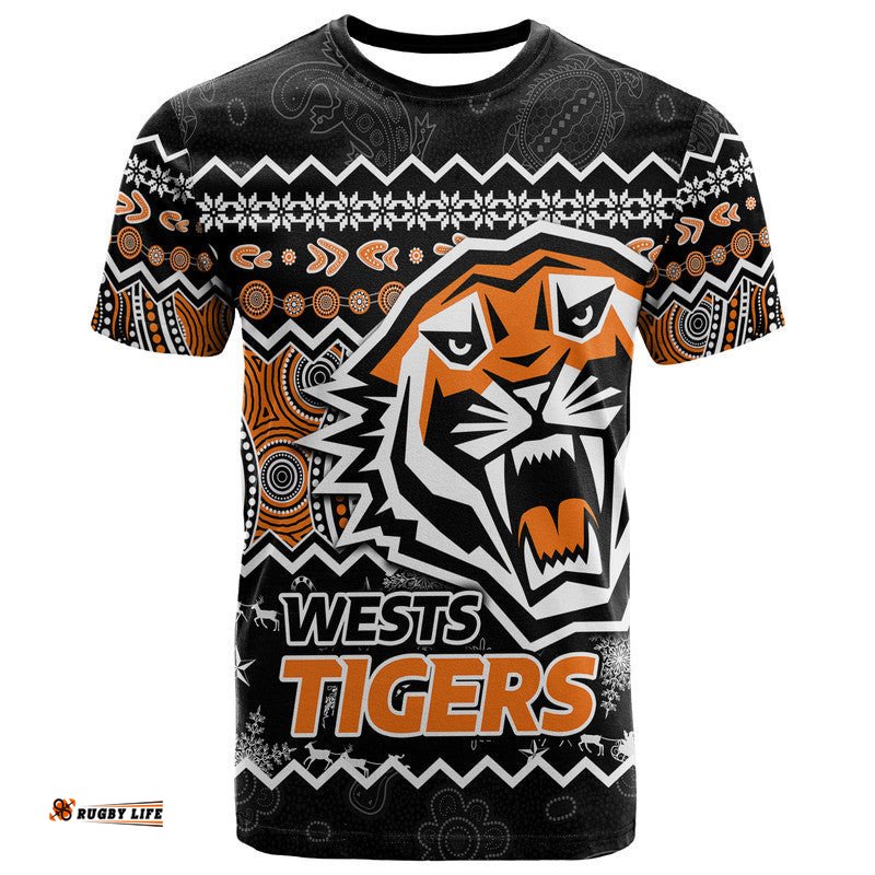 custom personalised wests tigers aboriginal christmas vibe black version t shirt